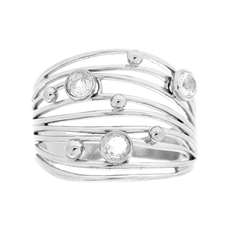 ANELLO FASCIA MULTIFILO CON CRYSTAL BIANCHI IN ACCIAIO