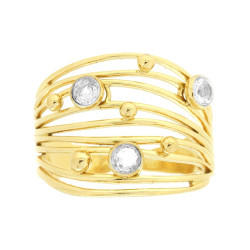 ANELLO FASCIA MULTIFILO CON CRYSTAL BIANCHI IN ACCIAIO COLORE ORO