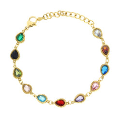 BRACCIALE CON CATENA DI GOCCE E CRYSTAL MULTICOLOR IN ACCIAIO COLORE ORO