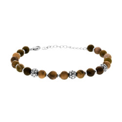 BRACCIALE CATENA CON PIETRE COLORE OCCHIO DI TIGRE E PALLONI DA CALCIO IN ACCIAIO
