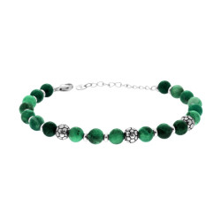 BRACCIALE CATENA CON PIETRE COLORE VERDE MALACHITE E PALLONI DA CALCIO IN ACCIAIO