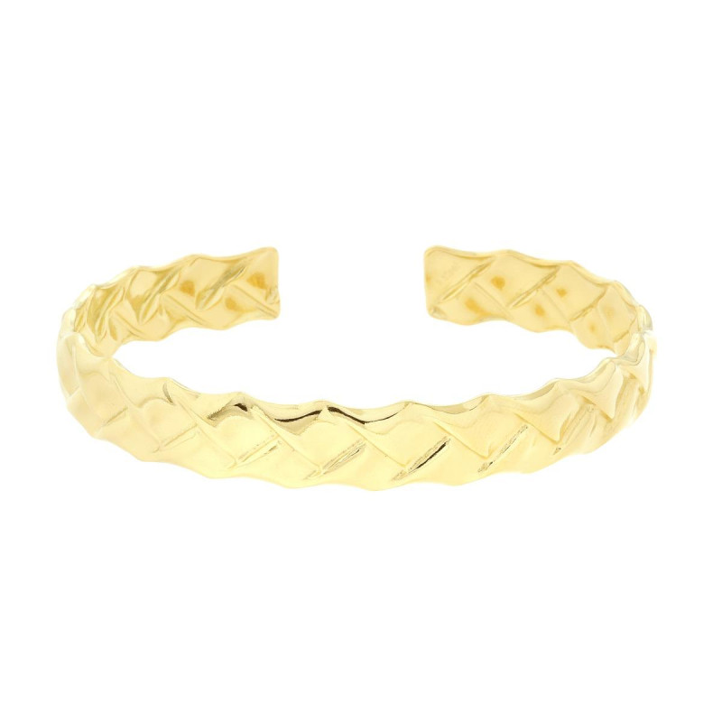BRACCIALE RIGIDO MODELLO SCHIAVA EFFETTO TRECCIA MARTELLATA IN ACCIAIO COLORE ORO