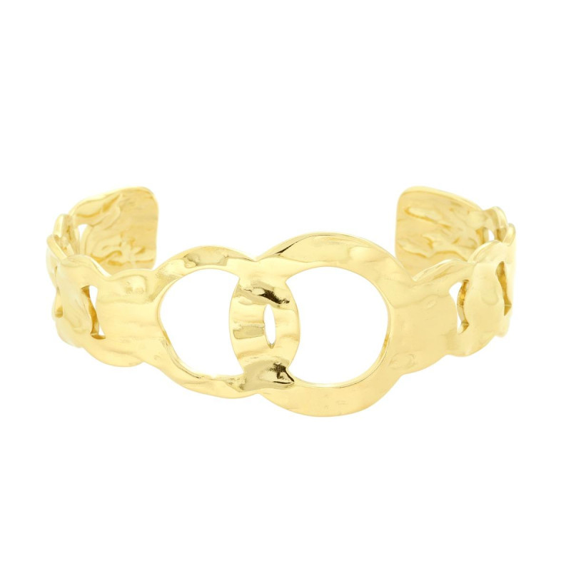 BRACCIALE RIGIDO MODELLO SCHIAVA EFFETTO CATENA MARTELLATA IN ACCIAIO COLORE ORO