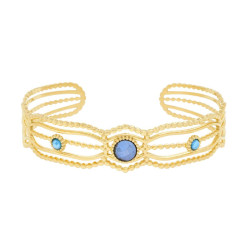 BRACCIALE RIGIDO MODELLO SCHIAVA MULTIFILO CON CRYSTAL BLU IN ACCIAIO COLORE ORO