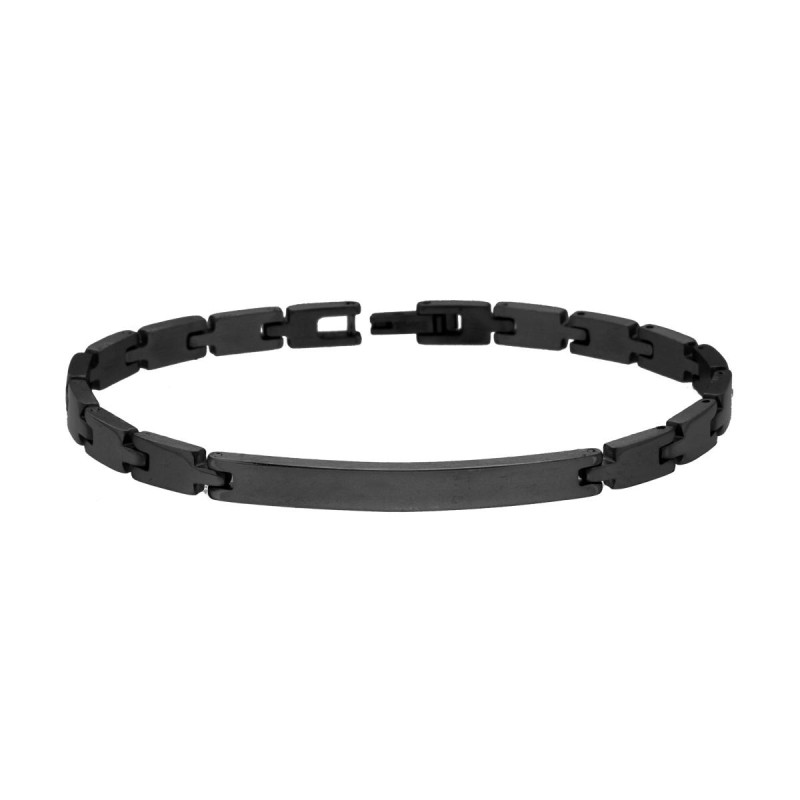 BRACCIALE UOMO MAGLIA IMPERNIATA CON TARGA IN ACCIAIO COLORE NERO