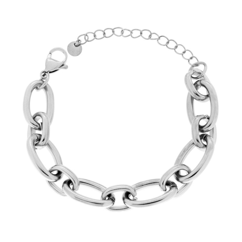 BRACCIALE CATENA FORZATINA ALLUNGATA ALTERNATA IN ACCIAIO