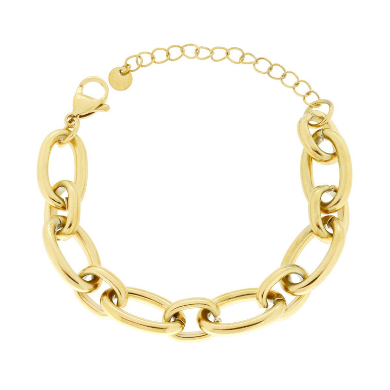 BRACCIALE CATENA FORZATINA ALLUNGATA ALTERNATA IN ACCIAIO COLORE ORO