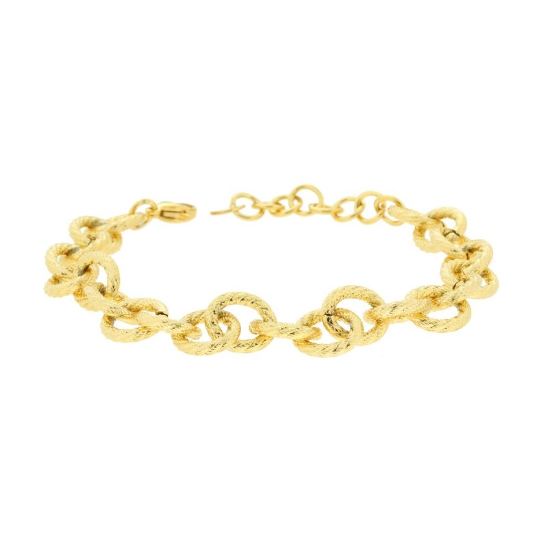 BRACCIALE CATENA FORZATINA TONDA GODRONATA IN ACCIAIO COLORE ORO