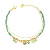 BRACCIALE DUE FILI CATENA CON PALLINE CRYSTAL VERDE E TONDI MARTELLATI IN ACCIAIO COLORE ORO