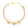 BRACCIALE DUE FILI CATENA CON PALLINE CRYSTAL ARANCIONE E TONDI MARTELLATI IN ACCIAIO COLORE ORO
