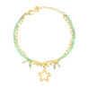 BRACCIALE DUE FILI CATENA CON CUORI CRYSTAL VERDI E FIORE PENDENTE IN ACCIAIO COLORE ORO