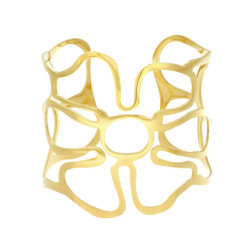 BRACCIALE RIGIDO MODELLO SCHIAVA FASCIA CON FIORE IN ACCIAIO COLORE ORO