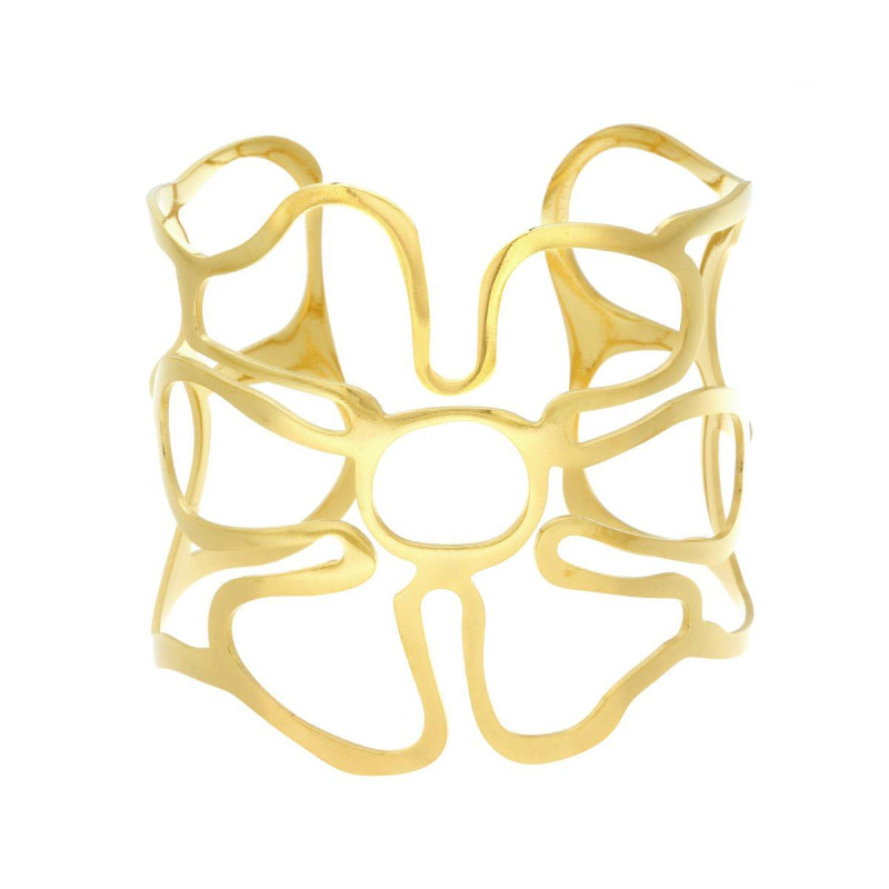 BRACCIALE RIGIDO MODELLO SCHIAVA FASCIA CON FIORE IN ACCIAIO COLORE ORO
