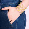 BRACCIALE RIGIDO MODELLO SCHIAVA FASCIA CON FIORE IN ACCIAIO COLORE ORO