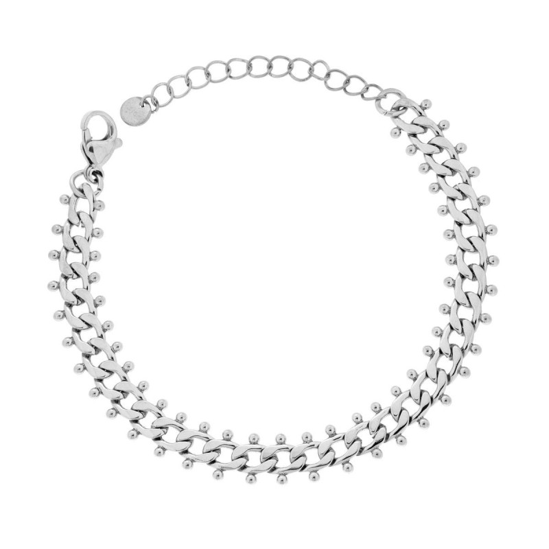 BRACCIALE CATENA GRUMETTA DIAMANTATA CON PALLINE IN ACCIAIO