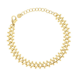 BRACCIALE CATENA GRUMETTA DIAMANTATA CON PALLINE IN ACCIAIO COLORE ORO