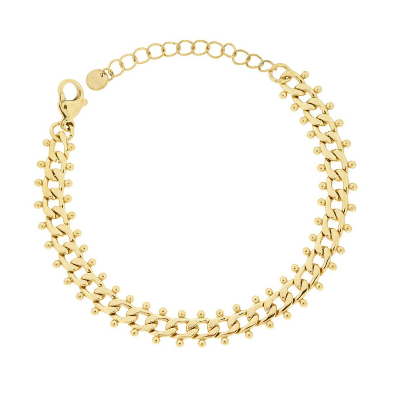BRACCIALE CATENA GRUMETTA DIAMANTATA CON PALLINE IN ACCIAIO COLORE ORO