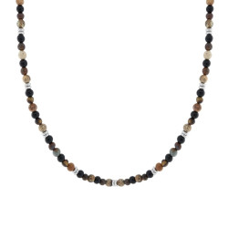 COLLANA CATENA CON PALLINE PIETRA OCCHIO DI TIGRE E NERO IN ACCIAIO
