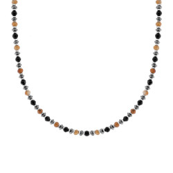 COLLANA CATENA CON CRYSTAL NERI E PIETRE OCCHIO DI TIGRE IN ACCIAIO