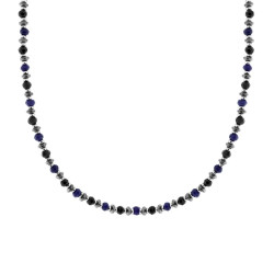 COLLANA CATENA CON CRYSTAL NERI E PIETRE BLU LAPISLAZZULI IN ACCIAIO
