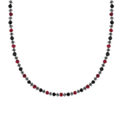 COLLANA CATENA CON CRYSTAL NERI E PIETRE ROSSO CORNIOLA IN ACCIAIO