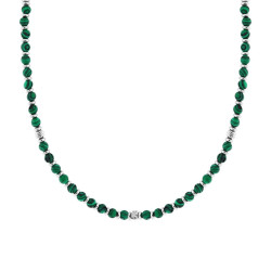 COLLANA CATENA CON PALLINE PIETRA VERDE MALACHITE E CILINDRETTI DIAMANTATI IN ACCIAIO
