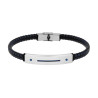 BRACCIALE UOMO IN ECOPELLE INTRECCIATA NERO E BLU CON TARGA CON DETTAGLIO IN BLU IN ACCIAIO