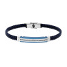 BRACCIALE UOMO IN ECOPELLE INTRECCIATA NERO E BLU CON TARGA COLORE BLU CON CORDA IN ACCIAIO