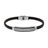 BRACCIALE UOMO IN ECOPELLE INTRECCIATA NERO E MARRONE CON TARGA COLORE NERO CON CORDA IN ACCIAIO