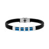 BRACCIALE UOMO IN ECOPELLE INTRECCIATA NERO CON TARGA TRAFORATA E COLORE BLU IN ACCIAIO