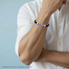 BRACCIALE UOMO IN ECOPELLE INTRECCIATA NERO CON TARGA TRAFORATA E COLORE BLU IN ACCIAIO