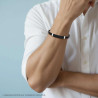 BRACCIALE UOMO IN ECOPELLE INTRECCIATA NERO CON TARGA COLORE NERO IN ACCIAIO