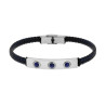 BRACCIALE UOMO IN ECOPELLE INTRECCIATA NERO E BLU CON TARGA CON PIETRE BLU LAPISLAZZULI IN ACCIAIO