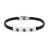 BRACCIALE UOMO IN ECOPELLE INTRECCIATA NERO E MARRONE CON TARGA CON PIETRE OCCHIO DI TIGRE IN ACCIAIO
