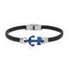 BRACCIALE UOMO IN ECOPELLE INTRECCIATA NERO E BLU CON ANCORA BLU IN ACCIAIO