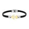 BRACCIALE UOMO IN ECOPELLE INTRECCIATA NERO CON ANCORA COLORE ORO IN ACCIAIO