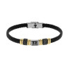 BRACCIALE UOMO IN ECOPELLE INTRECCIATA NERO CON ACCESSORI COLORE ORO E BRUNITO E SOGGETTO ANCORA IN ACCIAIO