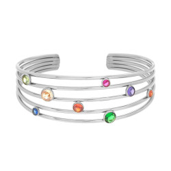 BRACCIALE RIGIDO MODELLO SCHIAVA MULTIFILO CON CRYSTAL MULTICOLOR IN ACCIAIO