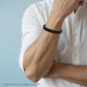 BRACCIALE UOMO IN ECOPELLE INTRECCIATA NERO SU CATENA VENEZIANA IN ACCIAIO COLORE NERO