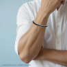 BRACCIALE UOMO IN ECOPELLE NERO E CATENE VENEZIANE INTRECCIATE IN ACCIAIO
