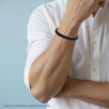 BRACCIALE UOMO IN ECOPELLE INTRECCIATA NERO CON CATENA GRUMETTA DIAMANTATA IN ACCIAIO COLORE NERO