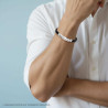 BRACCIALE UOMO IN ECOPELLE INTRECCIATA NERO CON TARGA CON INGRANAGGI IN ACCIAIO