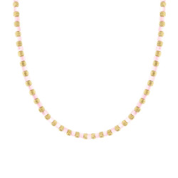 COLLANA CATENA CON CILINDRETTI DIAMANTATI E PIETRE COLORE ROSA PERLATO IN ACCIAIO COLORE ORO