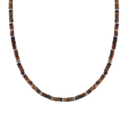 COLLANA CATENA CON CILINDRI PIETRA OCCHIO DI TIGRE IN ACCIAIO