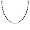COLLANA CATENA CON PALLINE PIETRA NERO E CILINDRETTI PIETRA OCCHIO DI TIGRE IN ACCIAIO