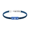 BRACCIALE UOMO CATENA VENEZIANA TONDA COLORE BLU CON TENNIS CRYSTAL NERI E TARGA CON ANCORA IN ACCIAIO