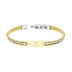 BRACCIALE UOMO CATENA VENEZIANA TONDA COLORE ORO CON TENNIS CRYSTAL BIANCHI E TARGA CON ANCORA IN ACCIAIO