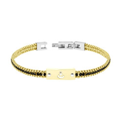 BRACCIALE UOMO CATENA VENEZIANA TONDA COLORE ORO CON TENNIS CRYSTAL NERI E TARGA CON ANCORA IN ACCIAIO COLORE ORO