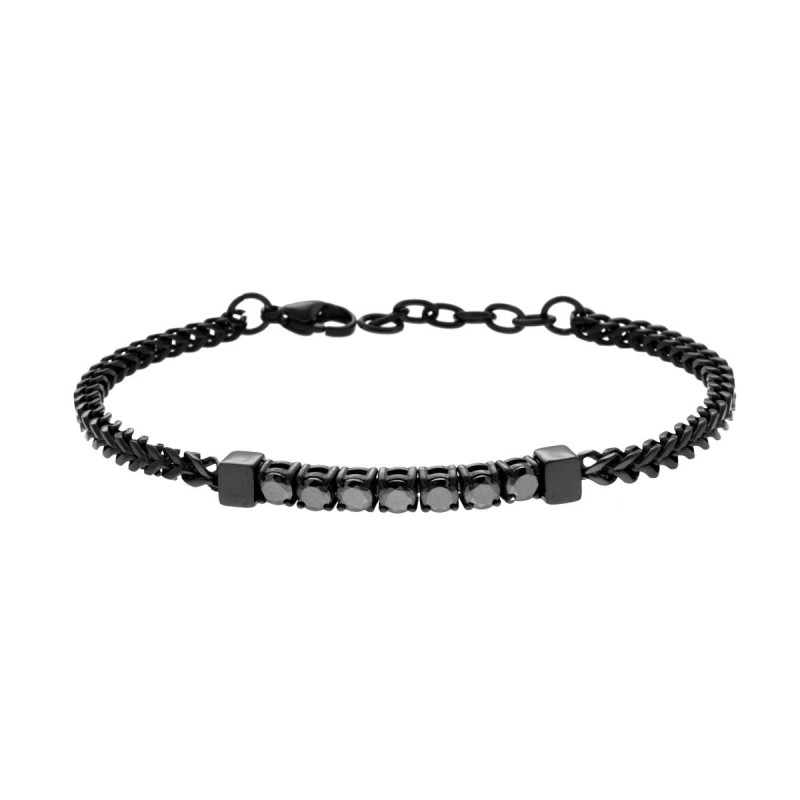 BRACCIALE UOMO CATENA FRANCO CON TENNIS E CRYSTAL NERI IN ACCIAIO COLORE NERO