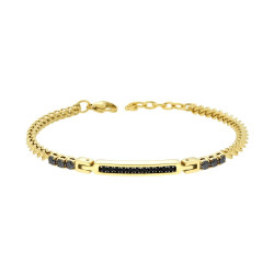 BRACCIALE UOMO CATENA FRANCO CON TARGA E CRYSTAL NERI IN ACCIAIO COLORE ORO